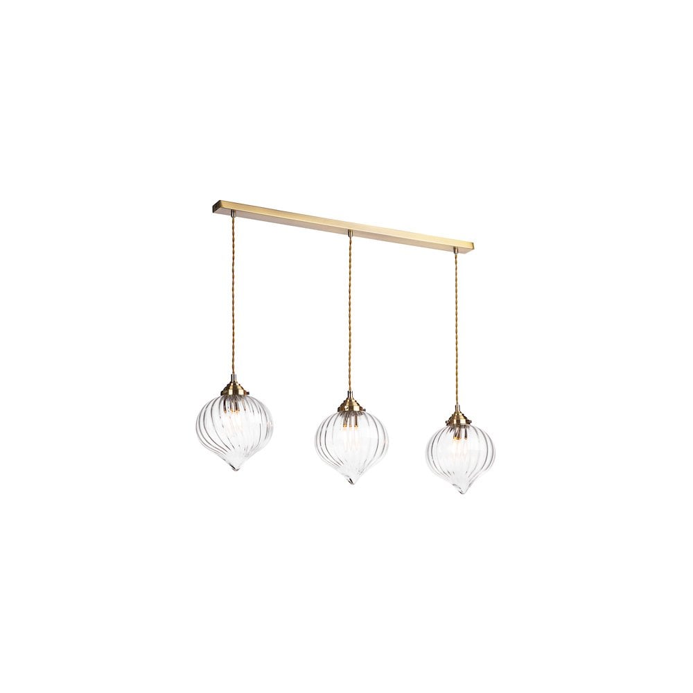 MYA0375 Mya 3 Light Bar Pendant Antique Brass and Glass