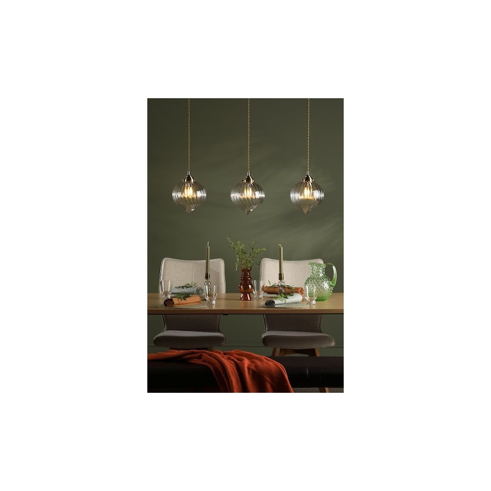 MYA0375 Mya 3 Light Bar Pendant Antique Brass and Glass