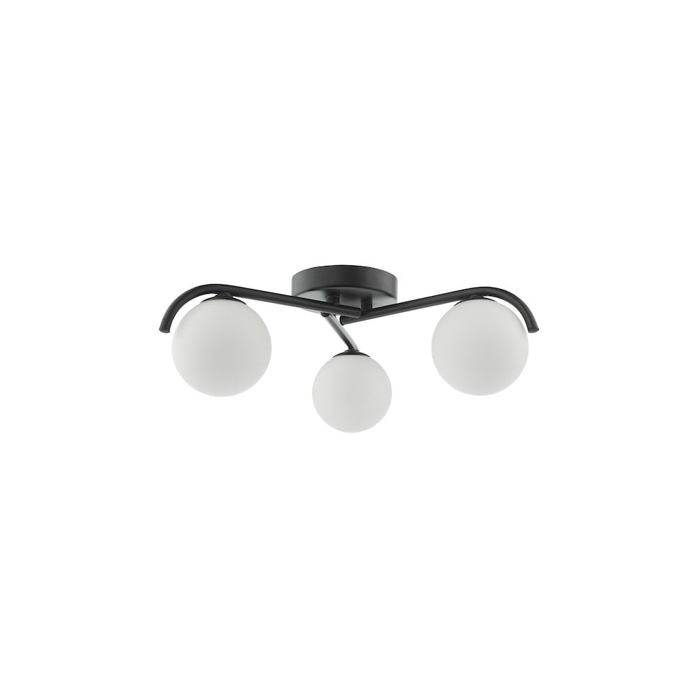 ORL5322 Orlena 3 Light Semi-Flush Matt Black and Opal Glass