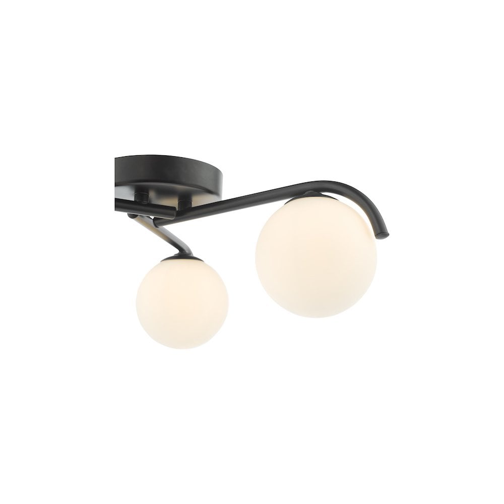 ORL5322 Orlena 3 Light Semi-Flush Matt Black and Opal Glass