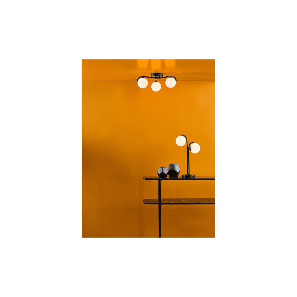 ORL5322 Orlena 3 Light Semi-Flush Matt Black and Opal Glass