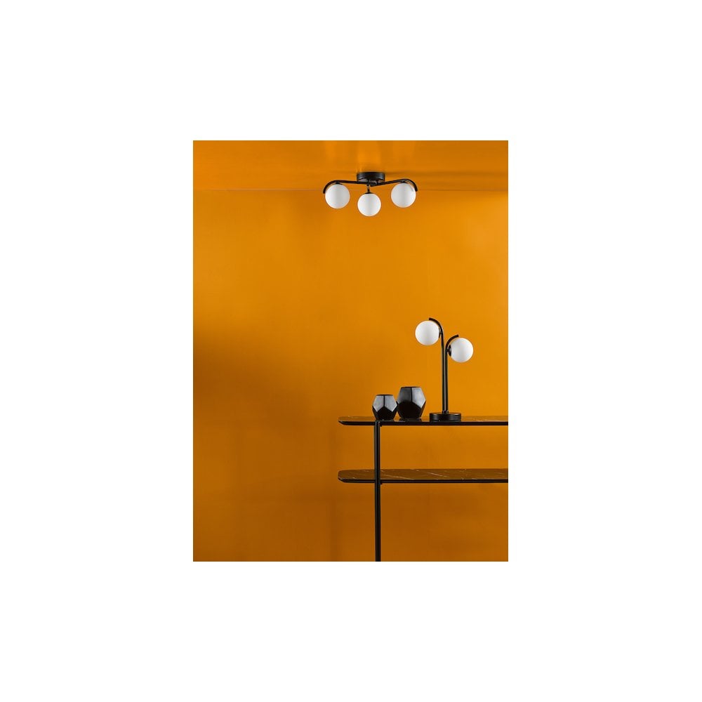 ORL5322 Orlena 3 Light Semi-Flush Matt Black and Opal Glass