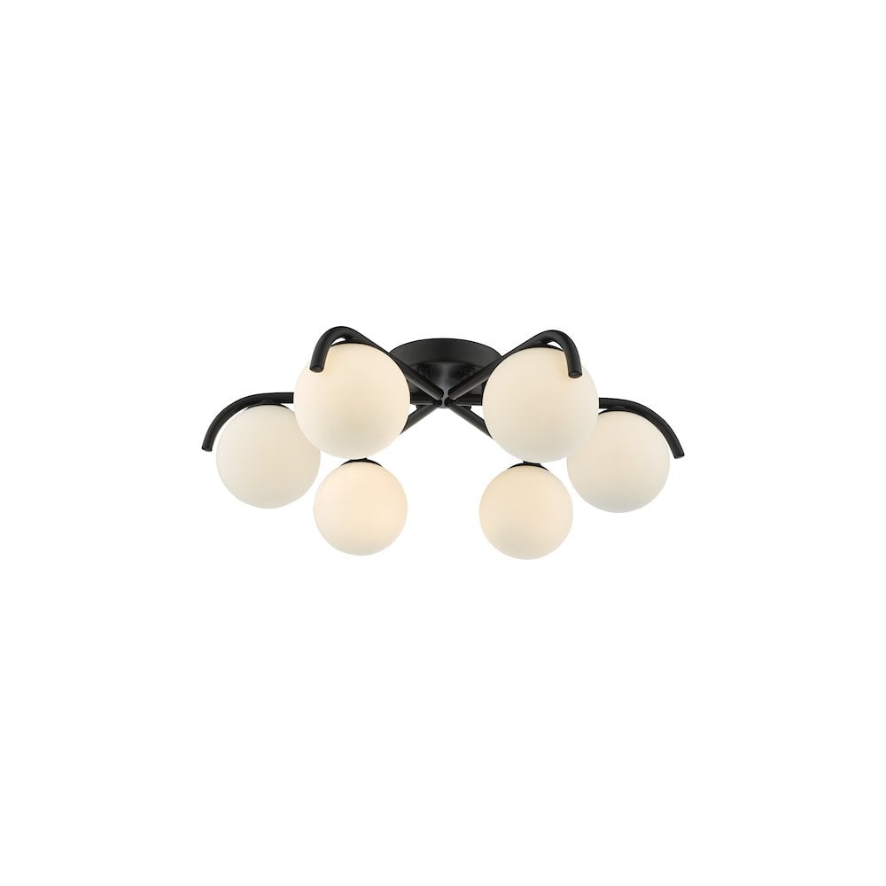 Orlena 6 Light Semi-Flush Matt Black and Opal Glass