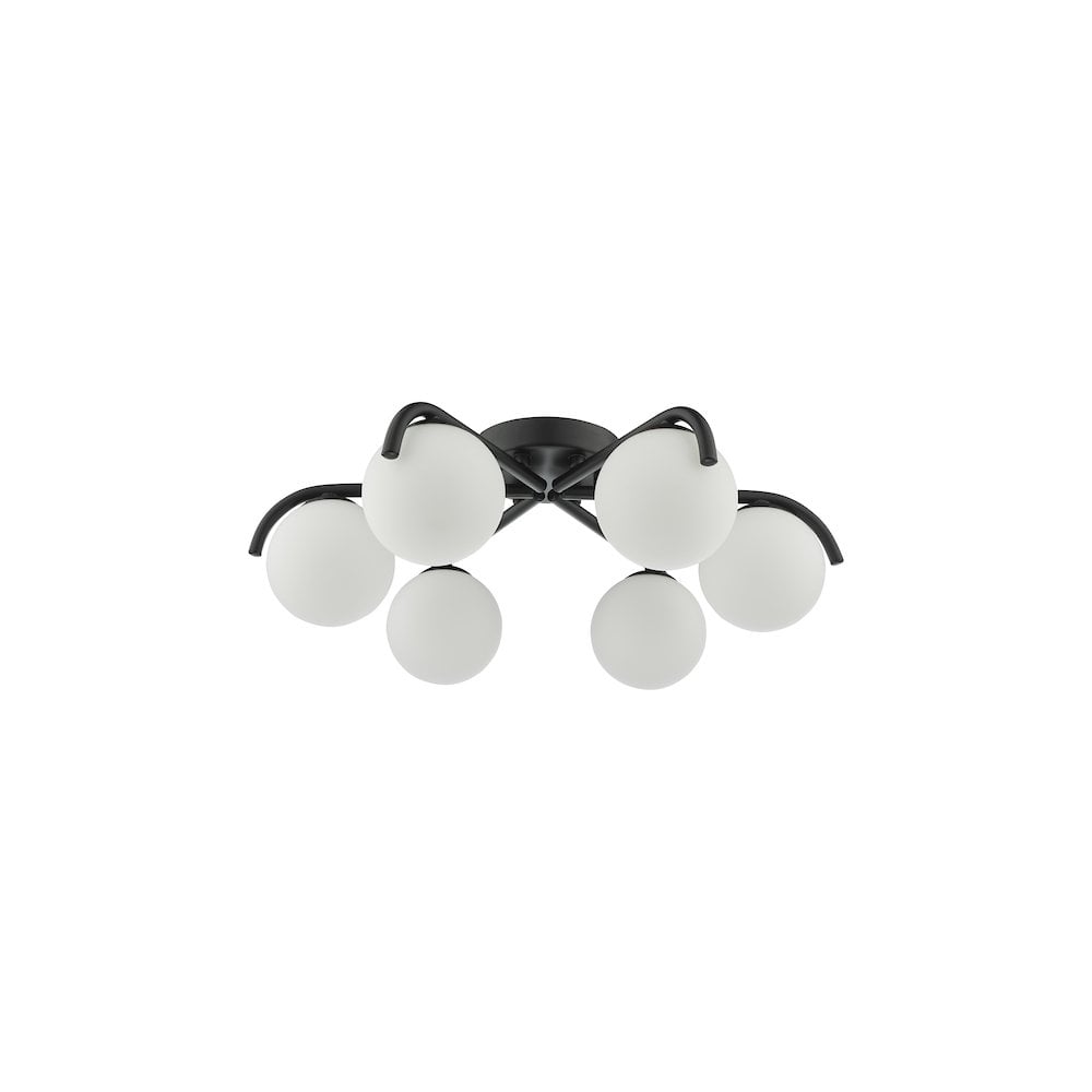 Orlena 6 Light Semi-Flush Matt Black and Opal Glass