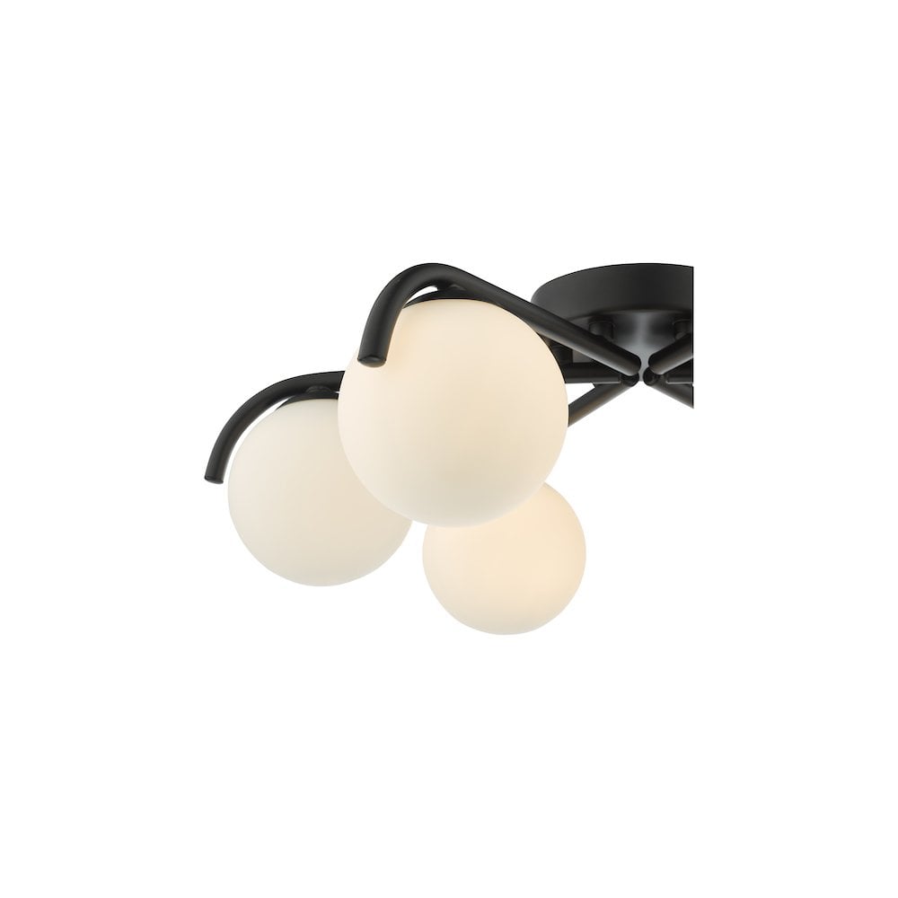Orlena 6 Light Semi-Flush Matt Black and Opal Glass
