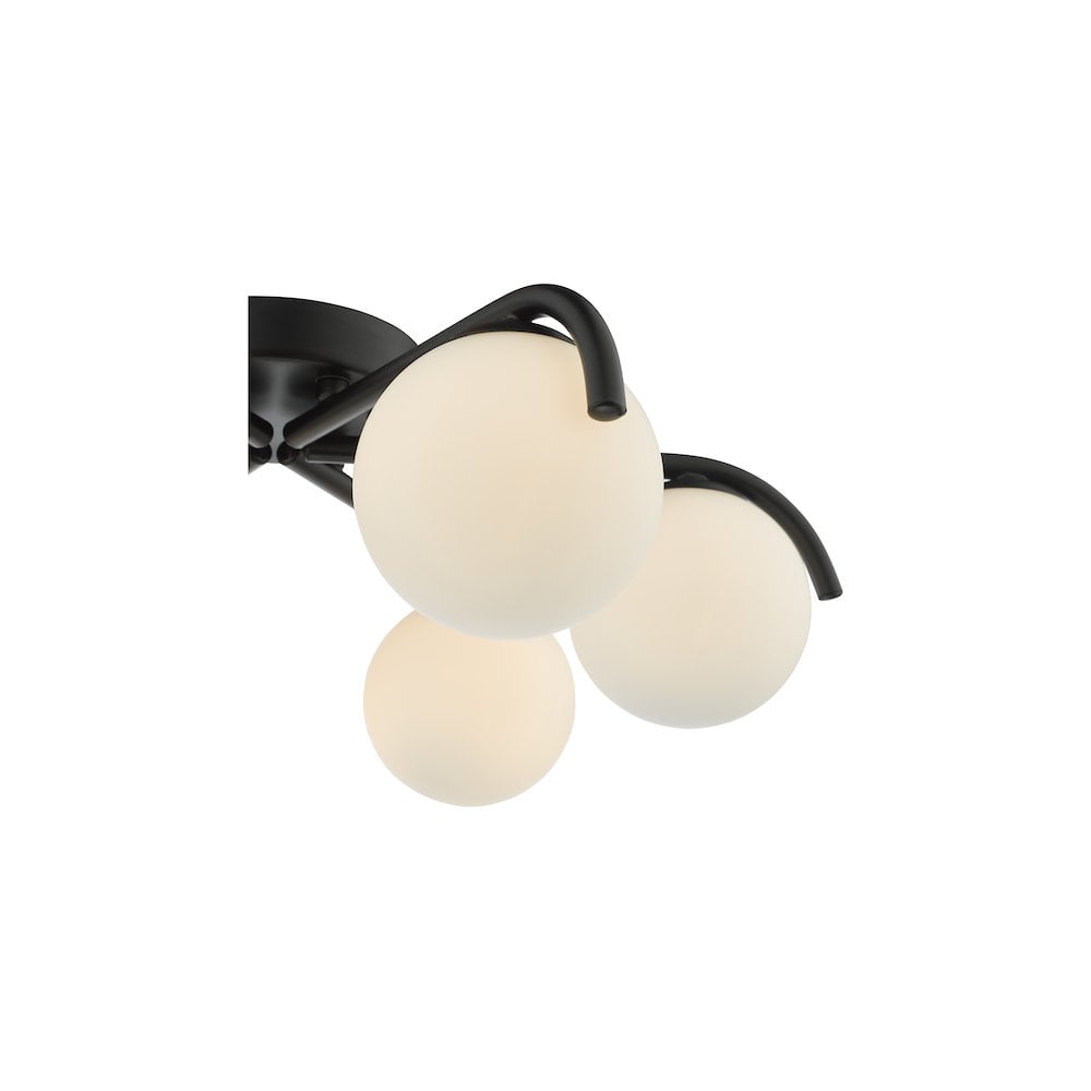 Orlena 6 Light Semi-Flush Matt Black and Opal Glass