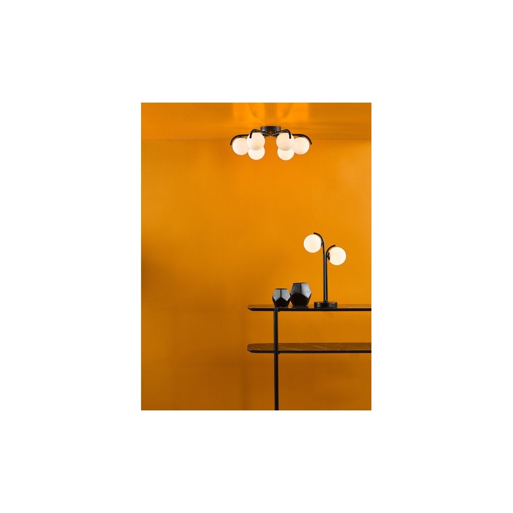 Orlena 6 Light Semi-Flush Matt Black and Opal Glass