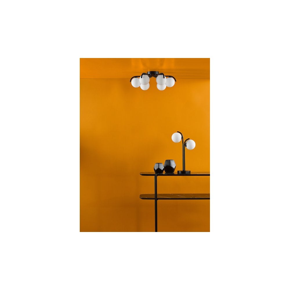 Orlena 6 Light Semi-Flush Matt Black and Opal Glass