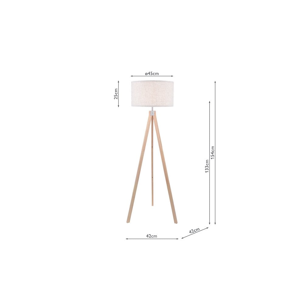 Armitage Tripod Floor  Lamp  Light Wood With Shade