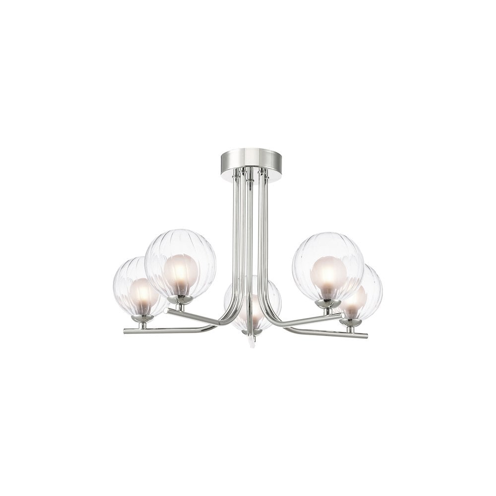 CRA5450-20 Cradle 5 Light Semi-Flush Polished Chrome & Clear/Opal Glass