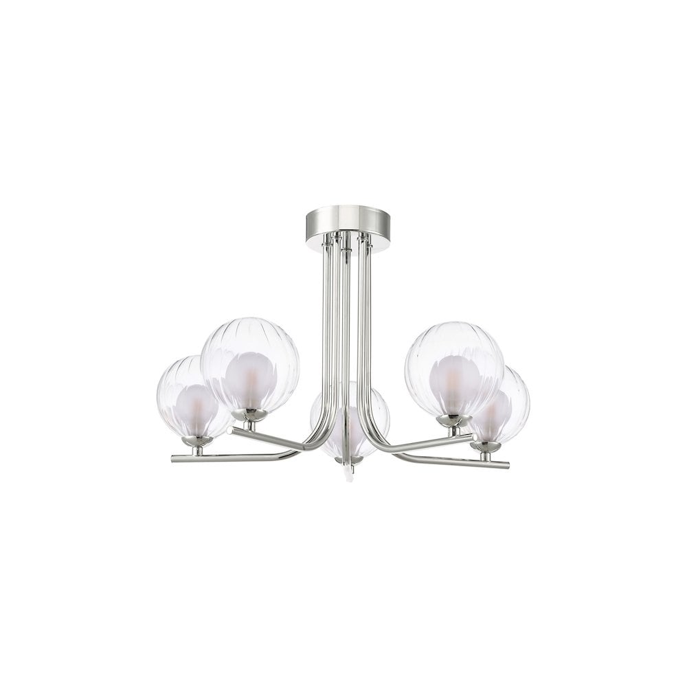CRA5450-20 Cradle 5 Light Semi-Flush Polished Chrome & Clear/Opal Glass