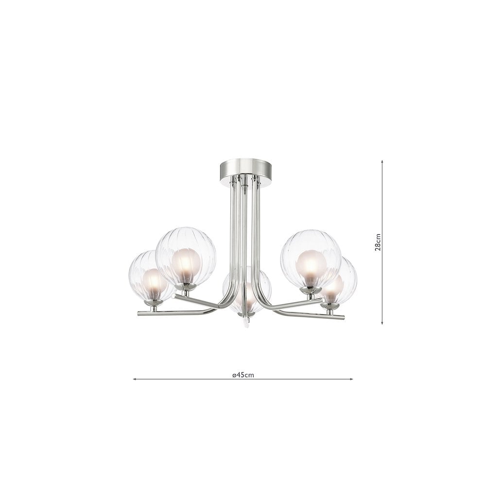 CRA5450-20 Cradle 5 Light Semi-Flush Polished Chrome & Clear/Opal Glass