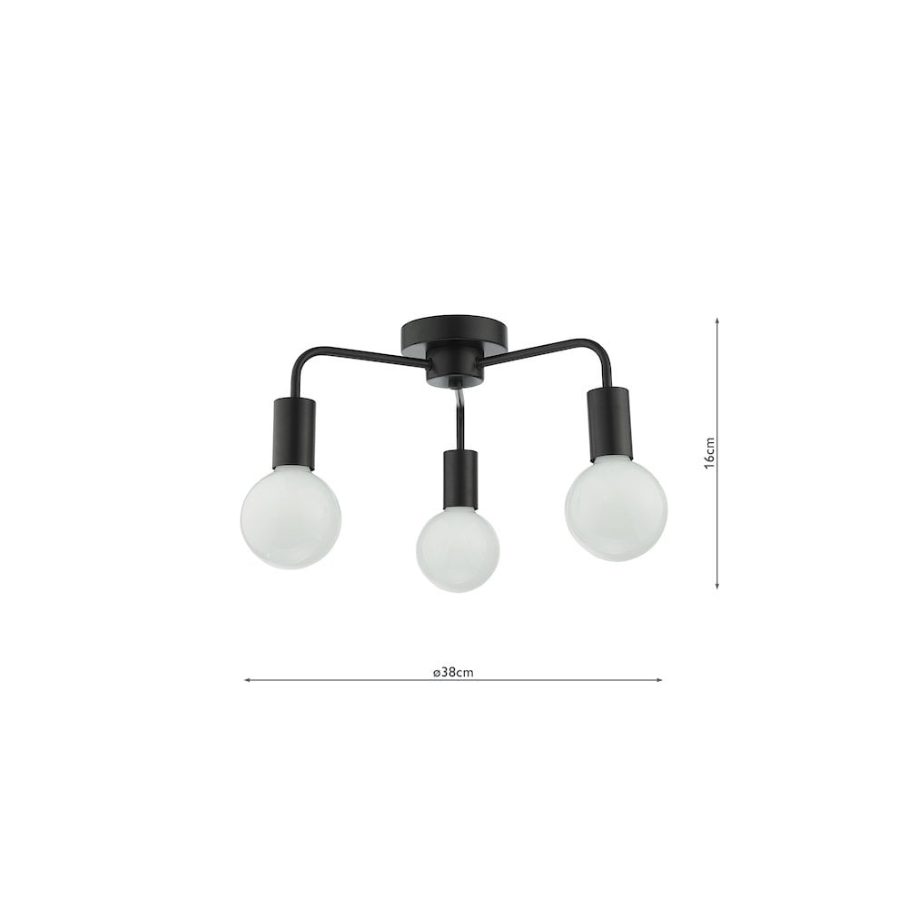 DEN5322 Dena 3 Light Flush Matt Black