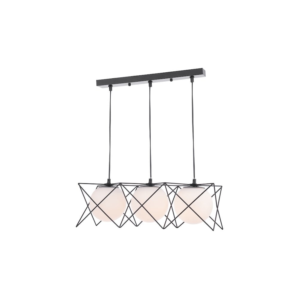 DRE0322 Dreyson 3 Light Bar Pendant Matt Black and Opal Glass (S)