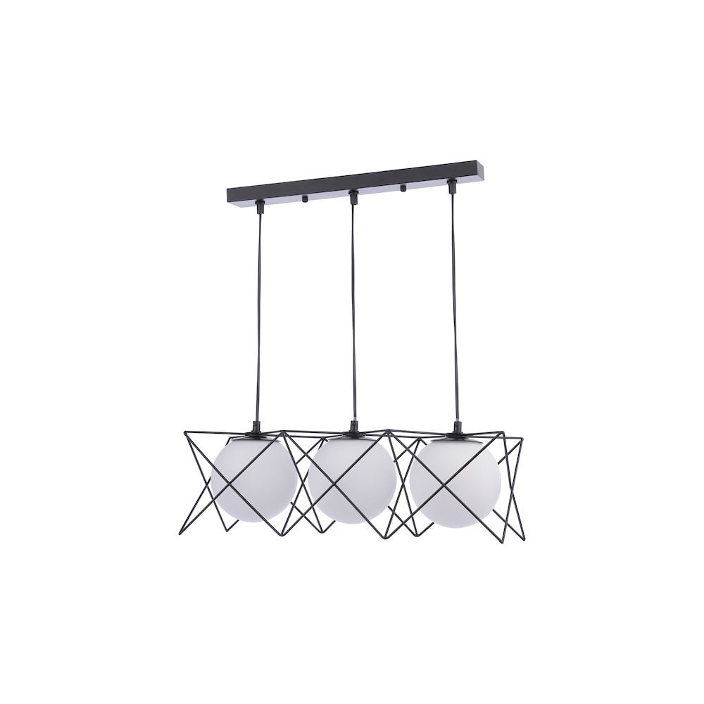 DRE0322 Dreyson 3 Light Bar Pendant Matt Black and Opal Glass (S)