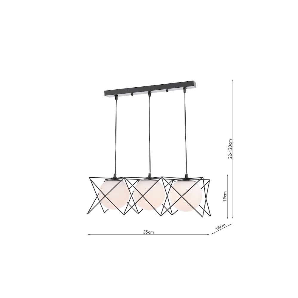 DRE0322 Dreyson 3 Light Bar Pendant Matt Black and Opal Glass (S)