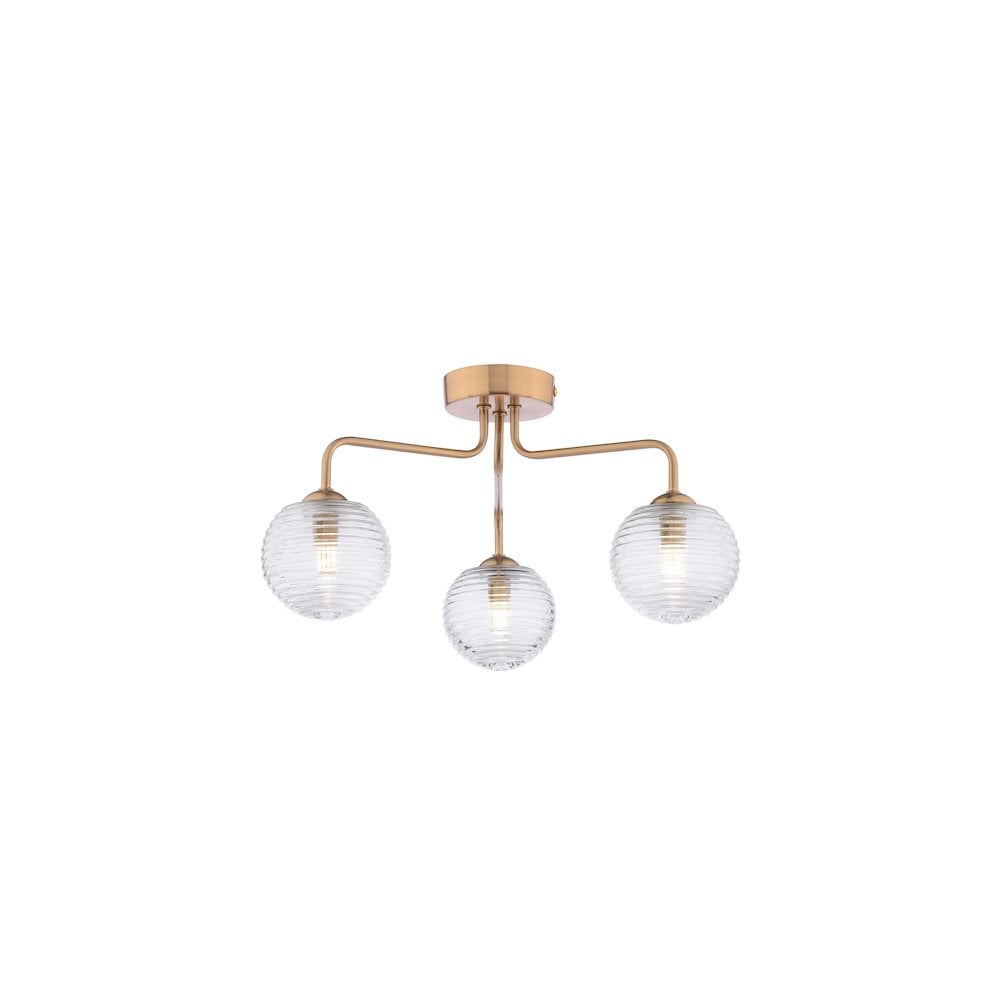 FEY0363-08 Feya 3 Light Semi-Flush Antique Bronze & Ribbed Glass