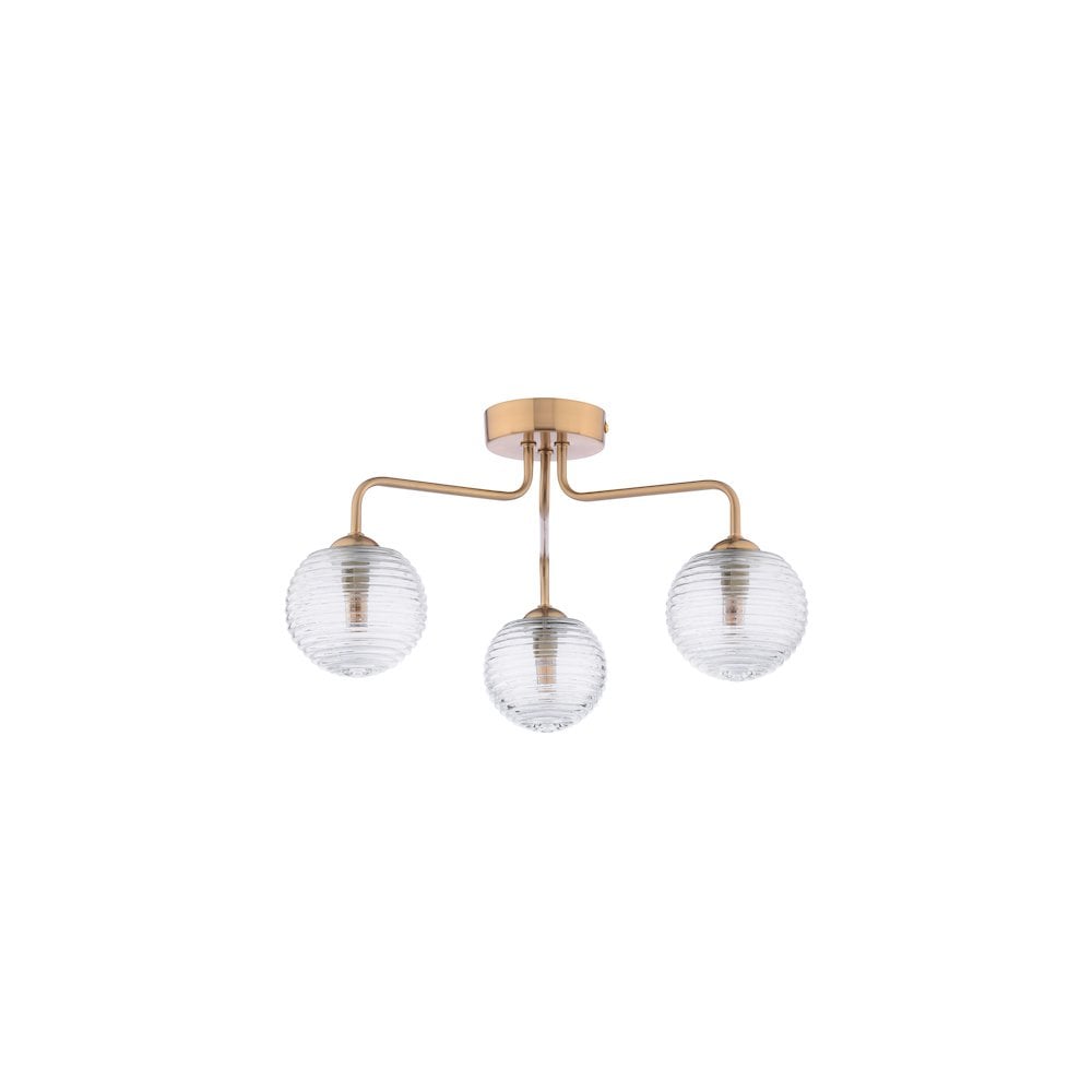 FEY0363-08 Feya 3 Light Semi-Flush Antique Bronze & Ribbed Glass