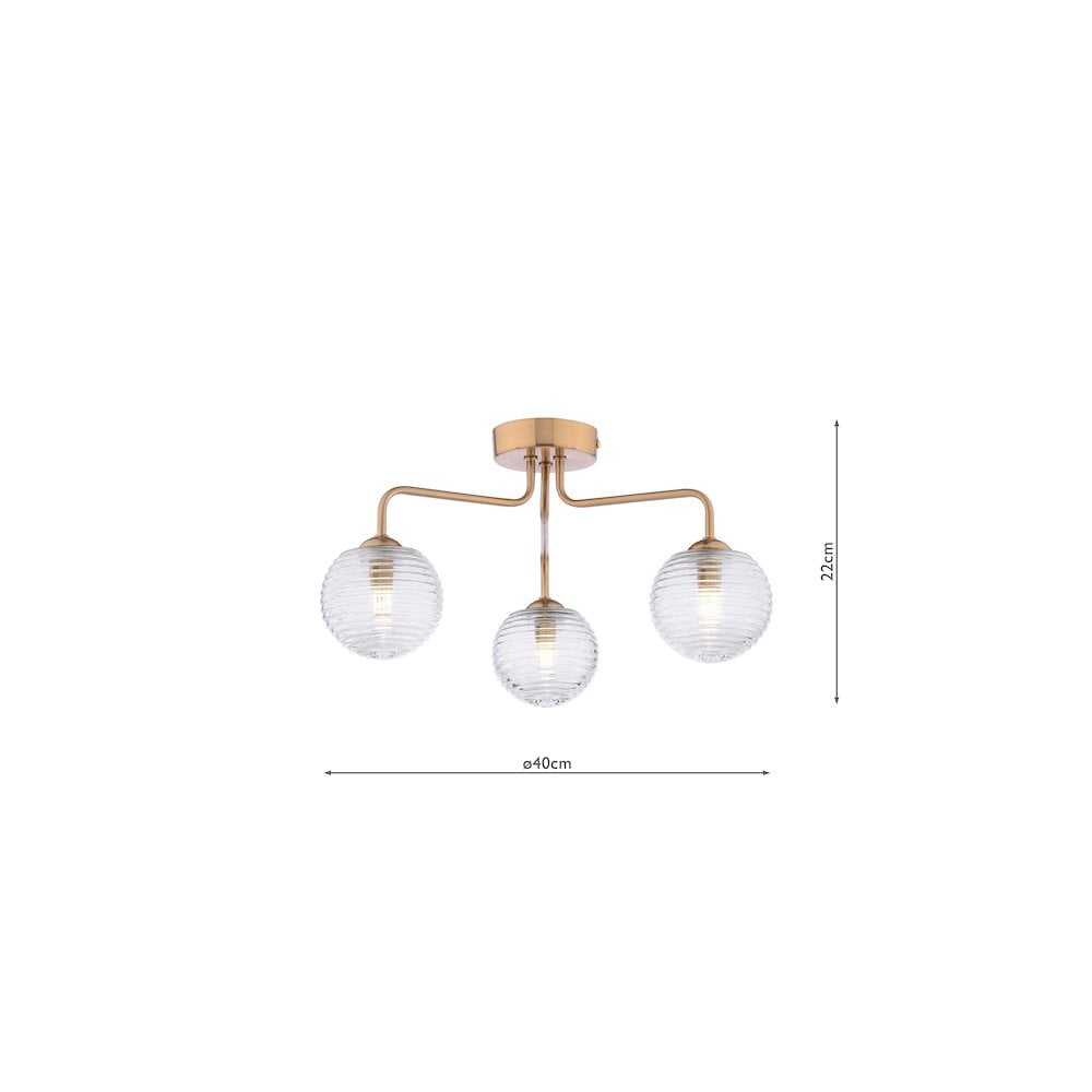 FEY0363-08 Feya 3 Light Semi-Flush Antique Bronze & Ribbed Glass