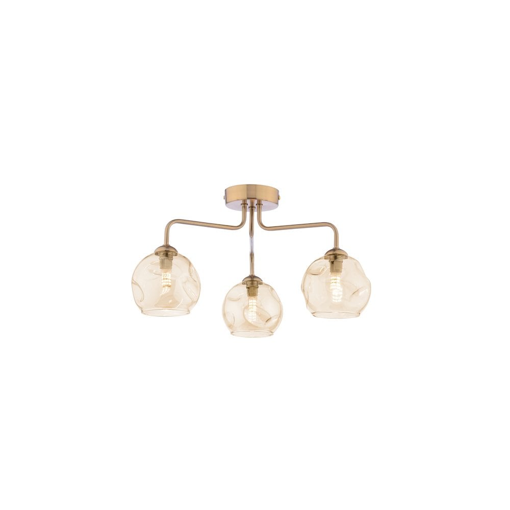 FEY0363-16 Feya 3 Light Semi-Flush Antique Bronze & Champagne Dimpled Glass