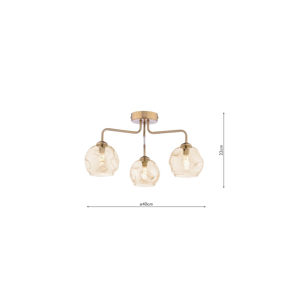 FEY0363-16 Feya 3 Light Semi-Flush Antique Bronze & Champagne Dimpled Glass