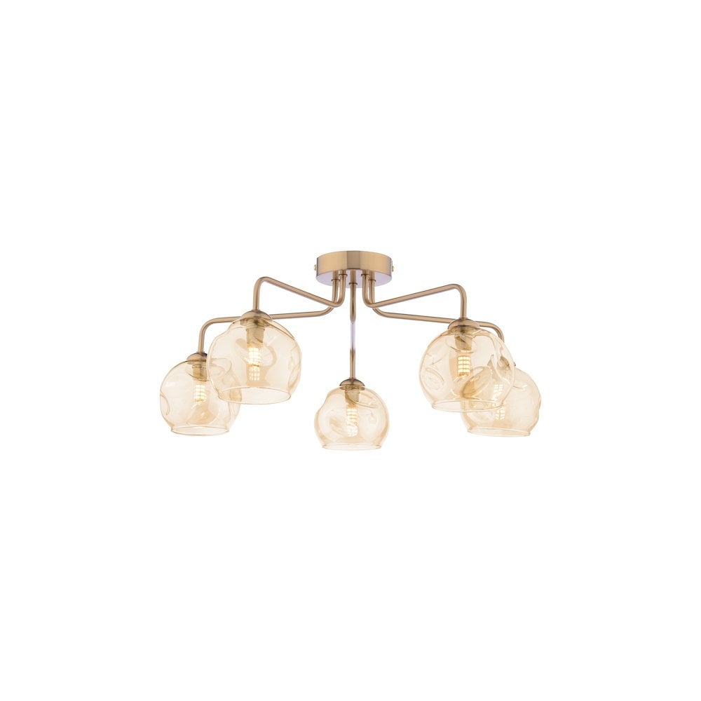 FEY0563-16 Feya 5 Light Semi-Flush Antique Bronze & Champagne Dimpled Glass
