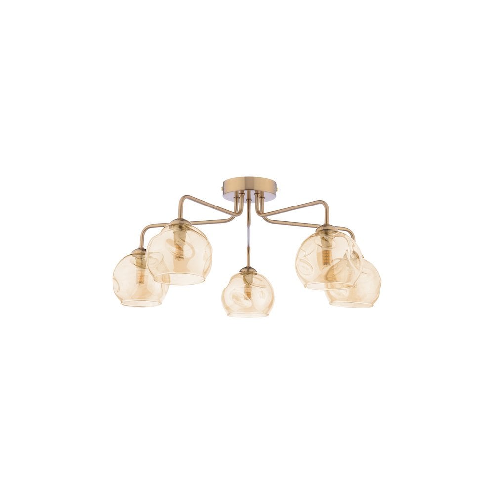 FEY0563-16 Feya 5 Light Semi-Flush Antique Bronze & Champagne Dimpled Glass