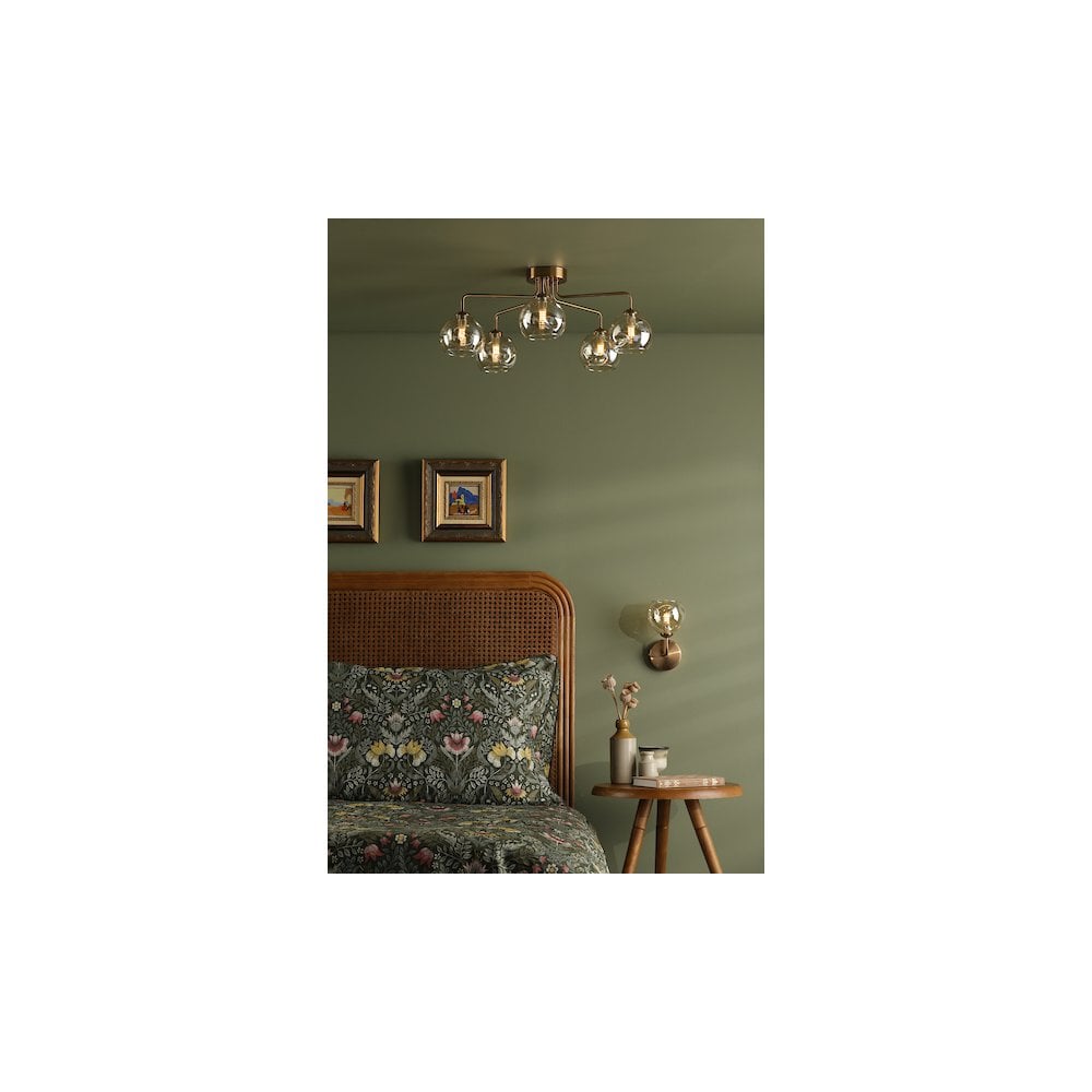 FEY0563-16 Feya 5 Light Semi-Flush Antique Bronze & Champagne Dimpled Glass