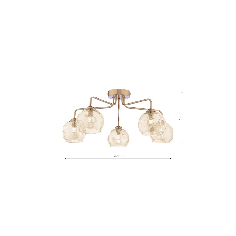 FEY0563-16 Feya 5 Light Semi-Flush Antique Bronze & Champagne Dimpled Glass
