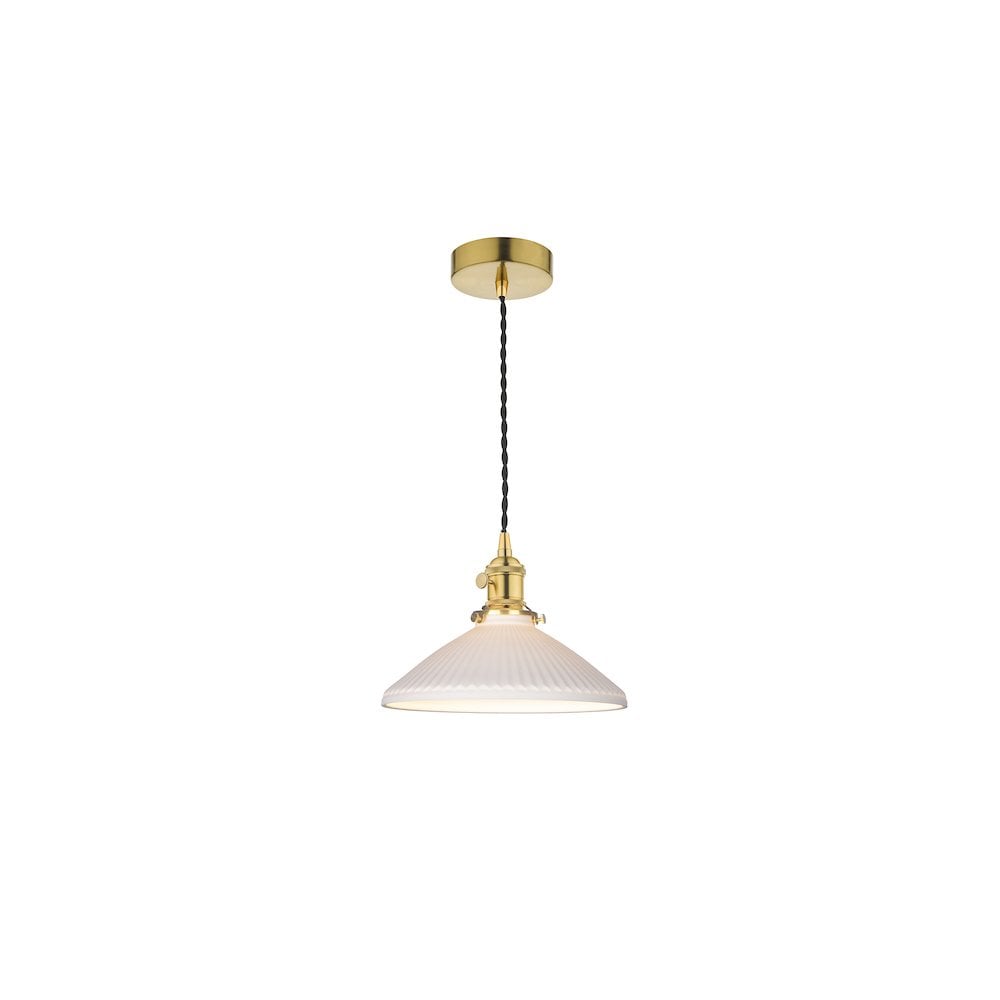 HAD0140-10 Hadano Pendant Natural Brass & Ceramic Shallow Shade