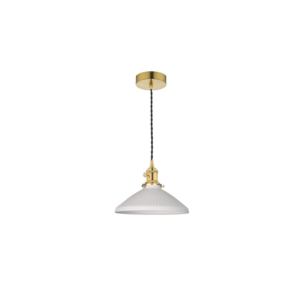 HAD0140-10 Hadano Pendant Natural Brass & Ceramic Shallow Shade