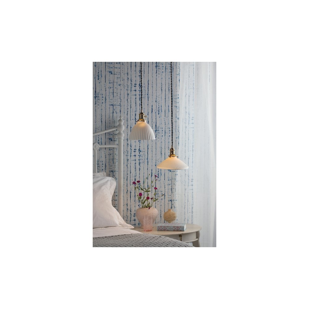 HAD0140-10 Hadano Pendant Natural Brass & Ceramic Shallow Shade