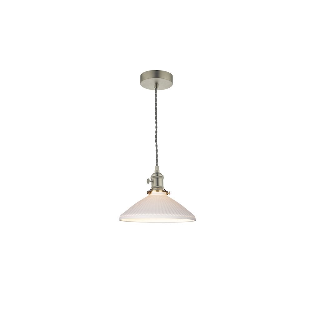 HAD0161-10 Hadano Pendant Antique Chrome & Ceramic Shallow Shade