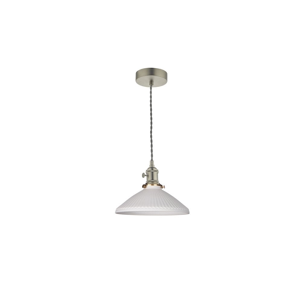 HAD0161-10 Hadano Pendant Antique Chrome & Ceramic Shallow Shade