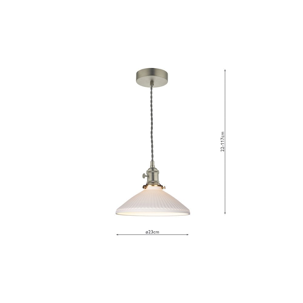 HAD0161-10 Hadano Pendant Antique Chrome & Ceramic Shallow Shade