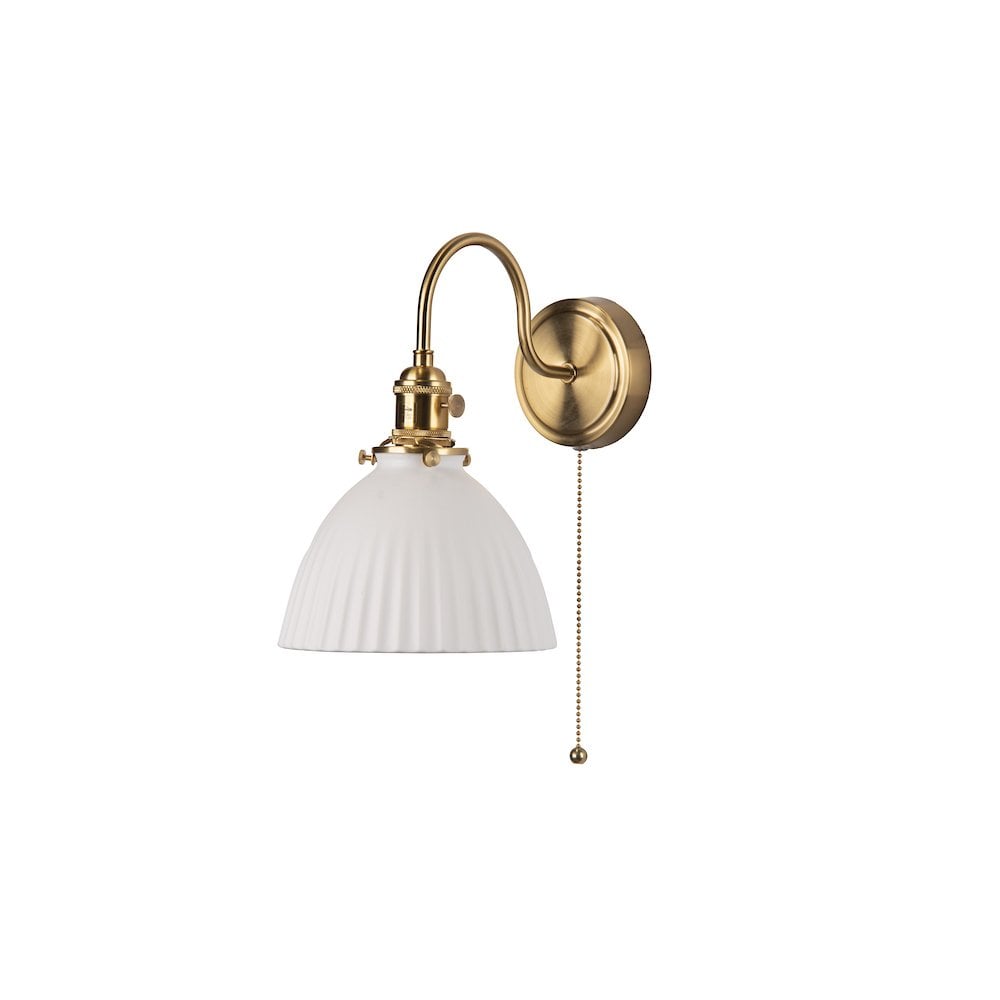 HAD0740-09 Hadano Wall Light Natural Brass & Ceramic Domed Shade