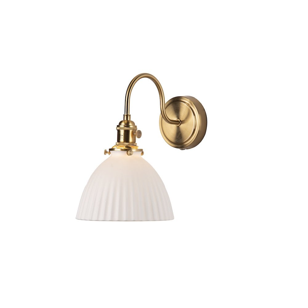 HAD0740-09 Hadano Wall Light Natural Brass & Ceramic Domed Shade