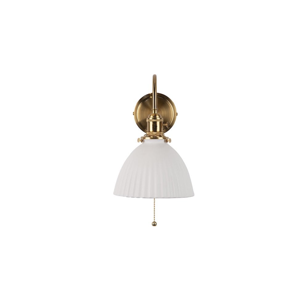 HAD0740-09 Hadano Wall Light Natural Brass & Ceramic Domed Shade