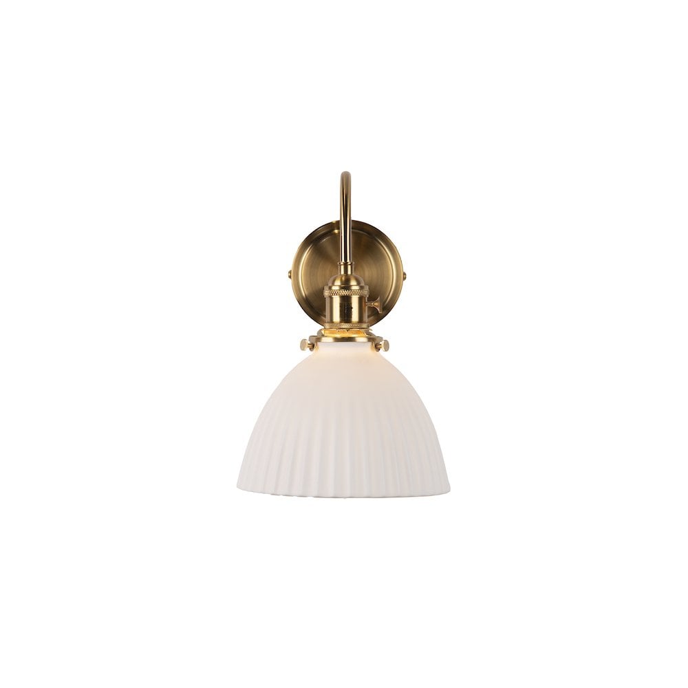HAD0740-09 Hadano Wall Light Natural Brass & Ceramic Domed Shade