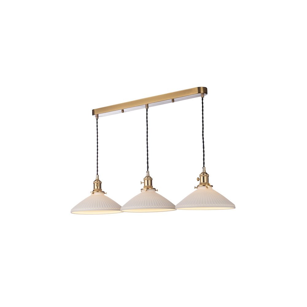 HAD3640-10 Hadano 3 Light Bar Pendant Natural Brass & Ceramic Shallow Shade
