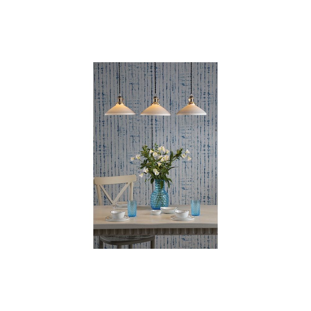 HAD3640-10 Hadano 3 Light Bar Pendant Natural Brass & Ceramic Shallow Shade