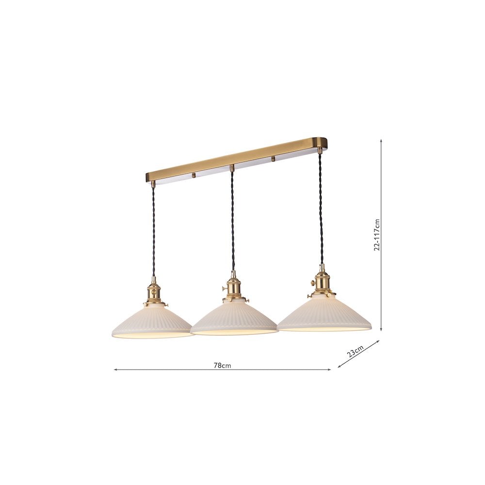 HAD3640-10 Hadano 3 Light Bar Pendant Natural Brass & Ceramic Shallow Shade