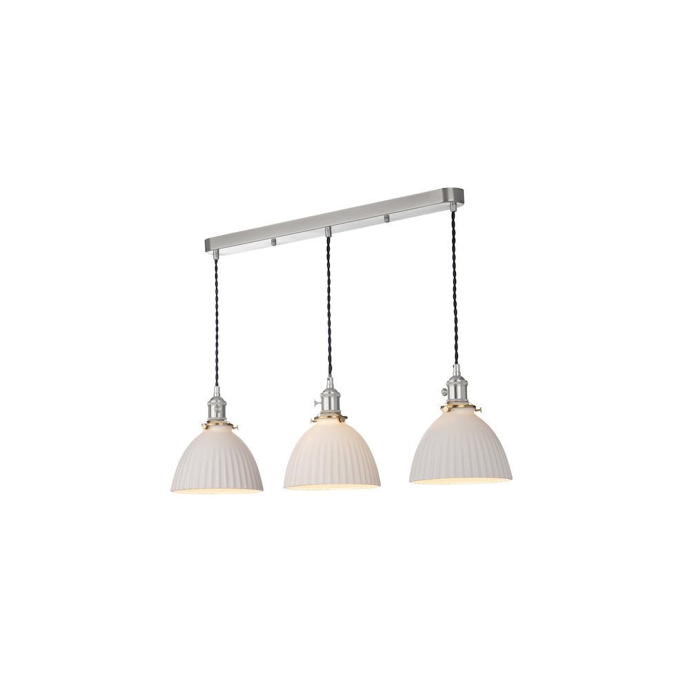 HAD3661-09 Hadano 3 Light Bar Pendant Antique Chrome & Ceramic Domed Shade
