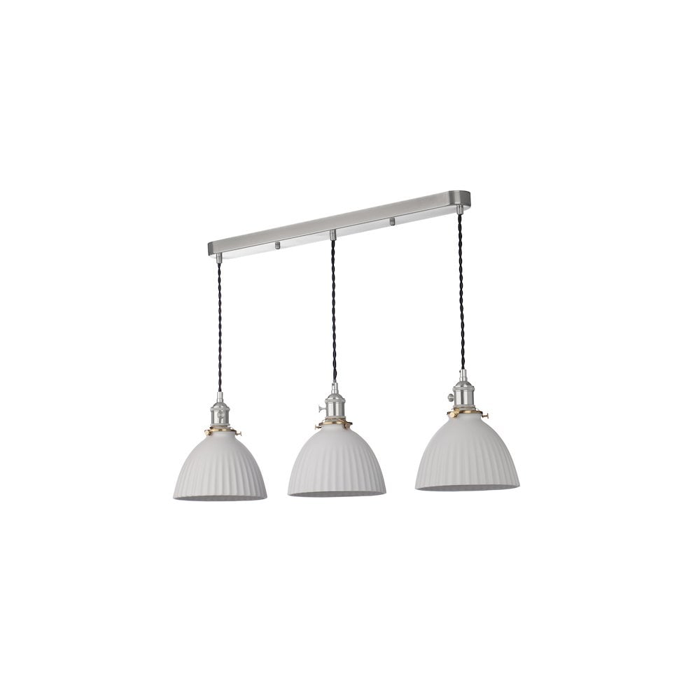 HAD3661-09 Hadano 3 Light Bar Pendant Antique Chrome & Ceramic Domed Shade