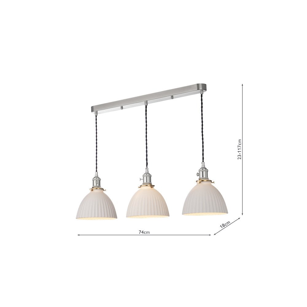 HAD3661-09 Hadano 3 Light Bar Pendant Antique Chrome & Ceramic Domed Shade
