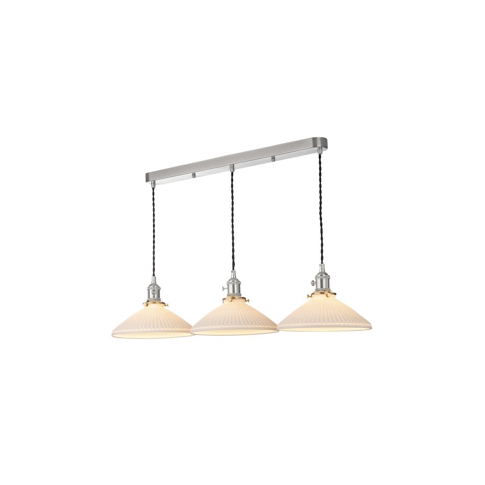 HAD3661-10 Hadano 3 Light Bar Pendant Antique Chrome & Ceramic Shallow Shade