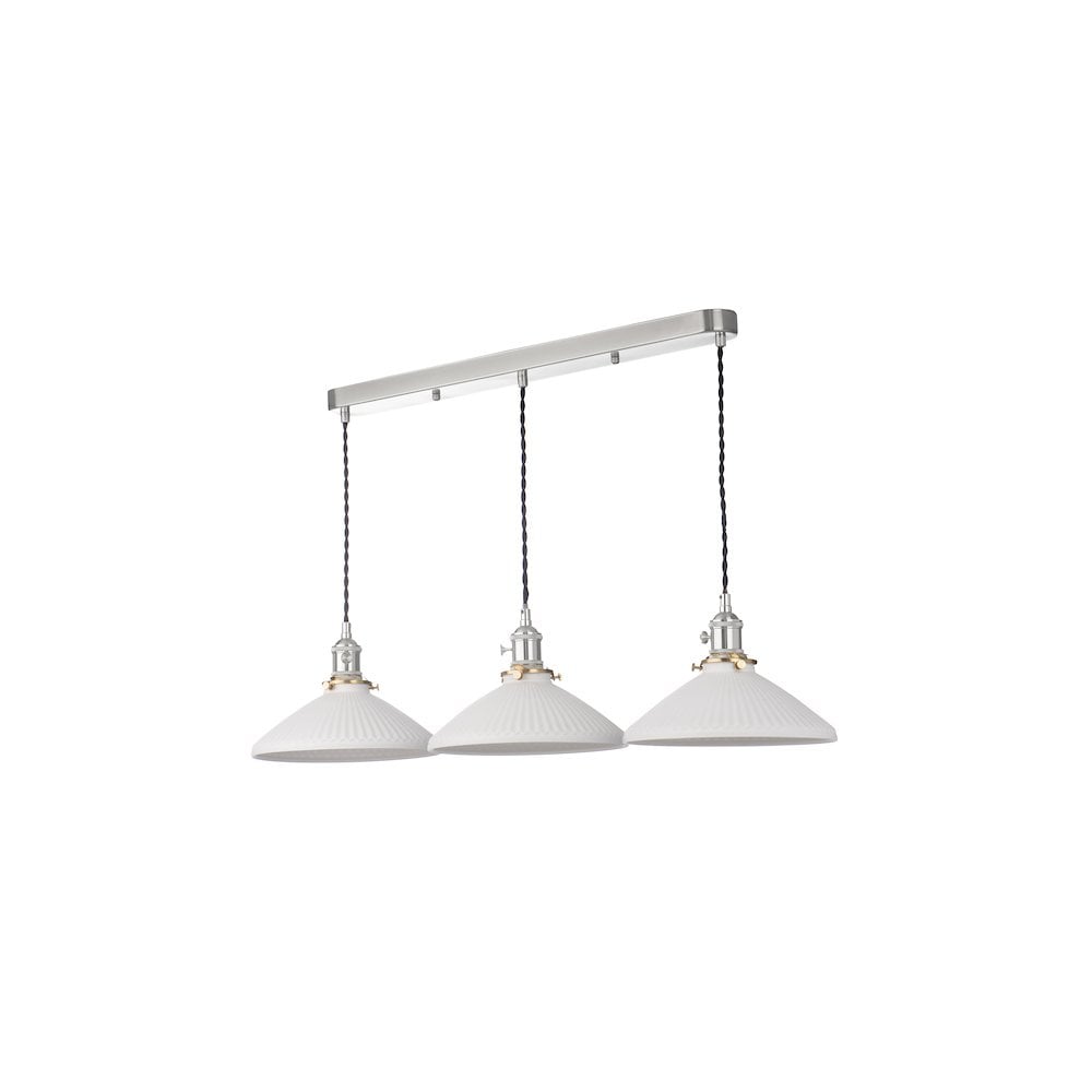 HAD3661-10 Hadano 3 Light Bar Pendant Antique Chrome & Ceramic Shallow Shade