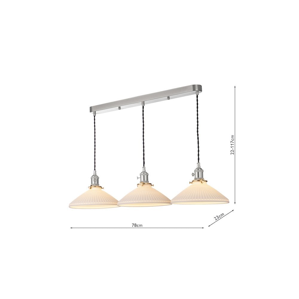HAD3661-10 Hadano 3 Light Bar Pendant Antique Chrome & Ceramic Shallow Shade