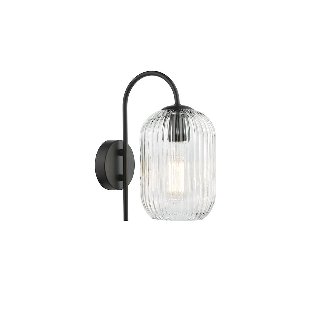 IDR0722-SAW6508 Idra Wall Light Matt Black and Ribbed Glass
