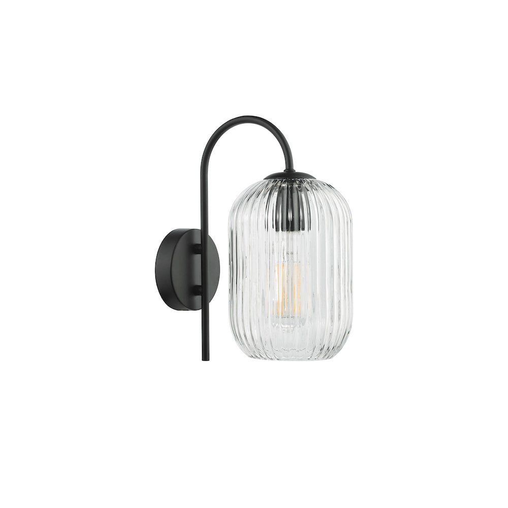 IDR0722-SAW6508 Idra Wall Light Matt Black and Ribbed Glass